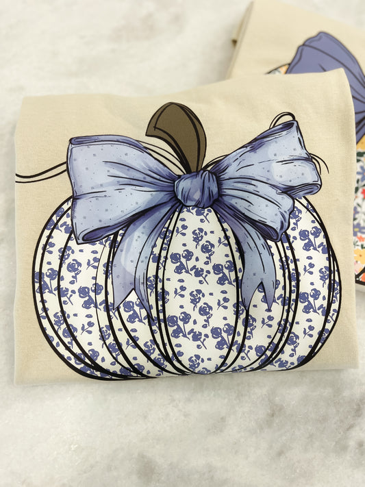 Blue Floral Pumpkin